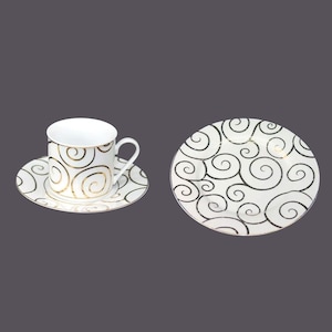 Vintage Pier 1 Gold Swirl Trio: Cup, Saucer & Salad Plate