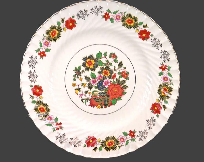 Burgess & Leigh dinner plate. Rust blue Chinoiserie florals in urn. Burleigh Ware ironstone made in England.
