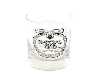 Wiser's | Hiram Walker Special Old Canadian Whisky lo-ball | on-the-rocks glass. Etched-glass branding, weighted base.