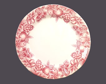 Vintage Libbey Pink Dinner Plate: Red Fruit & Berries, Scalloped Edge