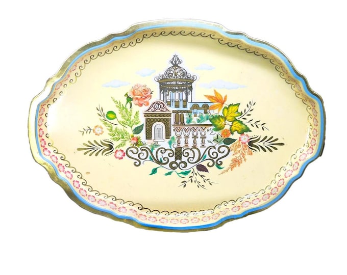 Baret Ware oval metal tray | platter in the Espana pattern 65/T33. Made in England.