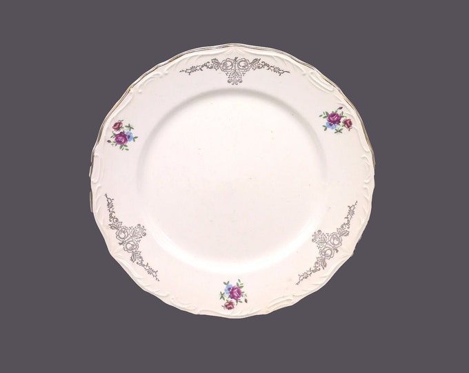 Pagnossin Treviso Terraglia Forte luncheon plate made in Italy. Red roses, gold scrolls, embossed details. Flaw (see below).