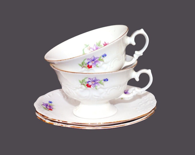Pair of Walbrzych Garlandia wide-mouth cup and saucer sets made in Poland.