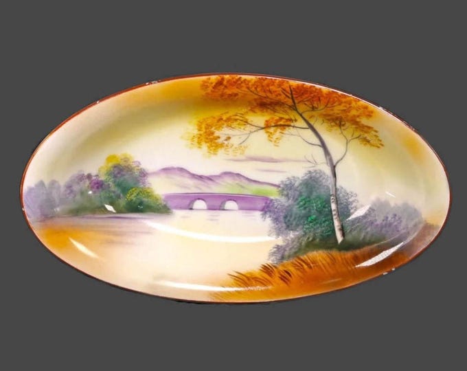 Morimura | Noritake | hand-painted Nippon bowl. Landscape scene with trees, water, bridge. Flaws (see below).