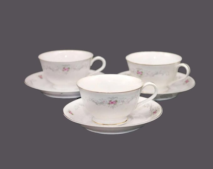 Three Fine China of Japan Rosedale cup and saucer sets.