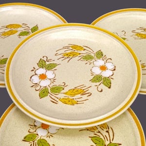 Hearthside Garden Festival Salad Plates: Vintage Prairie Flowers Stoneware, Set of 4
