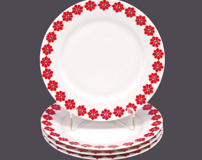 Four Rosenthal Classic Rose collection salad plates in a traditional Ukranian motif made in Germany.