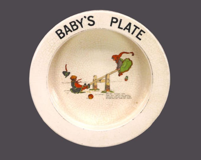 Antique S Devon Fieldings Crown Devon Baby's rimmed porridge bowl. Nursery Rhyme series, See Saw Margery Daw.