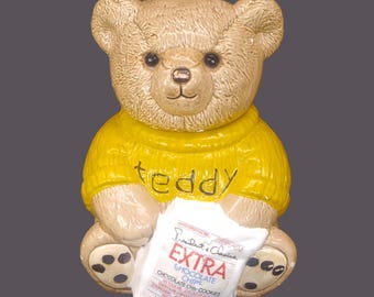 President's Choice Extra Chocolate Chip Cookies teddy bear cookie jar made in Taiwan. Flaws (see below).