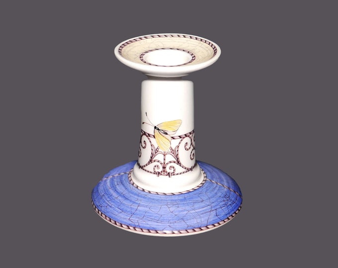 Wedgwood Sarah's Garden single candlestick | candle holder. Wedgwood Queen's Ware made in England. Yellow butterfly.