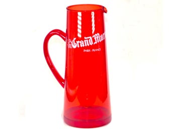 Vintage La Vie Grand Marnier red plastic iced-tea, kool-aid, lemonade, sangria, water pitcher.