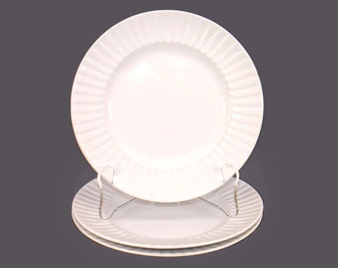 Three Alfred Meakin Leeds dessert or pie plates. All-white tableware made in England.