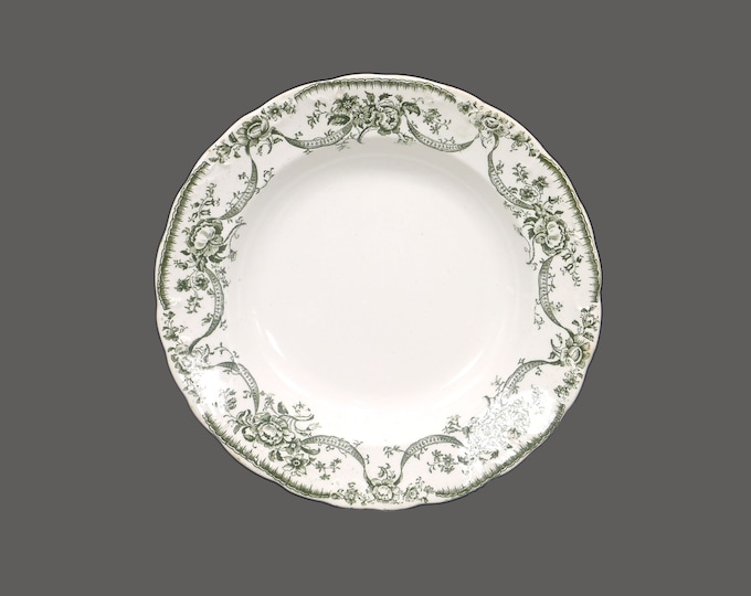 Antique Edwardian era Myott Rose & Ribbon rimmed soup bowl made in England. Flaws (see below).