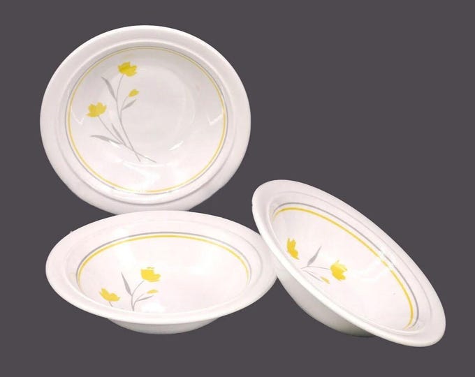 Vintage Kilncraft Coloroll dessert bowls - England. Yellow flowers on white. Set of 3.