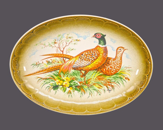 Varm Ceramica Game Birds oval turkey platter. Hand painted, made in Italy.