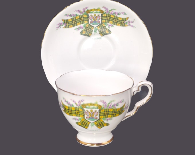 Royal Stafford Clan MacLeod bone china cup and saucer set. Tartan series made in England. Minor flaw (see below).