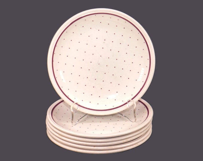 Six Biltons BIL9 bread plates made in England. Cranberry dots, band.