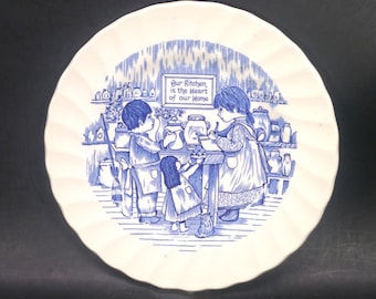 Vintage Myott Meakin Plate: Blue-and-White England Decor, "Our Kitchen is the Heart of Our Home"