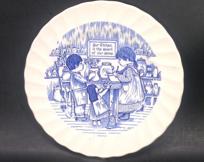 Myott Meakin blue-and-white decorative plate made in England. Our Kitchen is the Heart of Our Home.