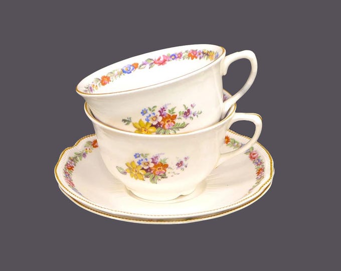 Pair of Johnson Brothers Marlow (older) cup and saucer sets. Old Staffordshire Ironstone made in England.