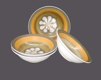 Retro vintage Casual Ceram Jupiter rimmed stoneware cereal bowls. Japan. 4 bowls. Flaws.