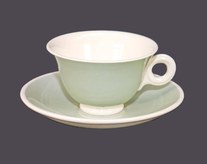 Digoin Sarreguemines cup and saucer set. Mint green, off-white cup bowl. Made in France.
