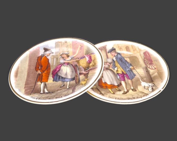 Pair of Staffs Teaset Co. Cries of London trinket dishes made in England. Fine Black Cherries, Who'll Buy My Lavender. Flaw (see below).