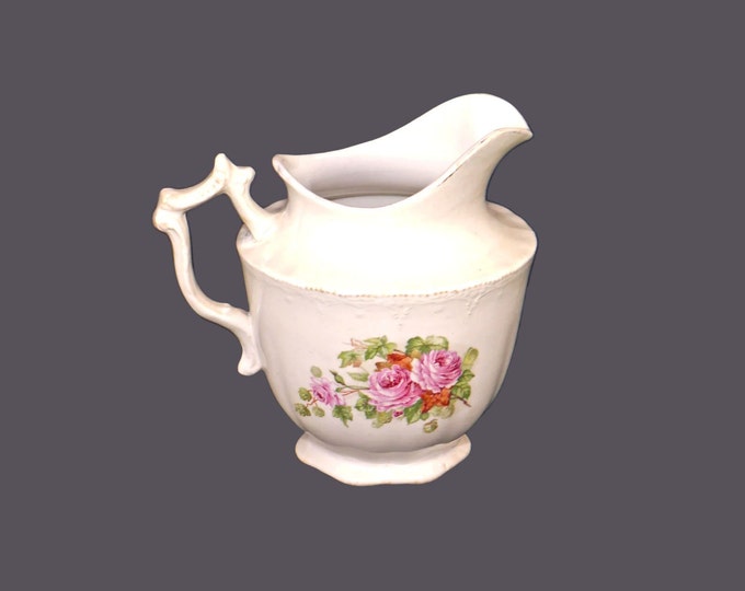 Antique art-nouveau period Myott hand-painted 24 oz milk jug made in England. Pink roses, embossed accents.