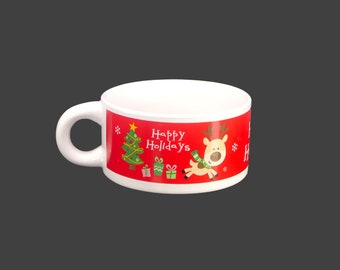 Christmas Happy Holidays soup mug. Reindeer, Christmas tree. Sold individually.