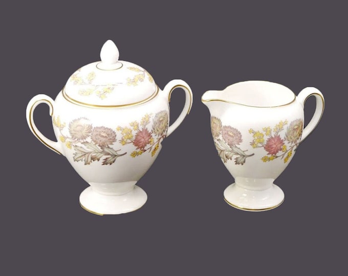 Wedgwood Lichfield W4156 creamer and covered sugar bowl in the globe shape. Bone china made in England.