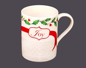 Lenox Holiday Christmas Joy embossed ceramic accent mug.
