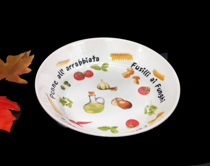 Vintage (1980s) Quadrifoglio QUD48 large salad or pasta serving bowl made in Italy. Pasta images and words. Small flaw (see below).