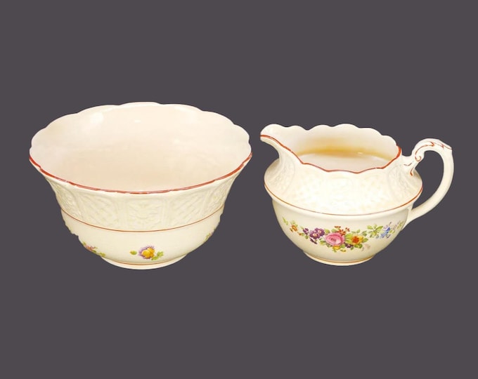 Antique Edwardian Age Coalport King's Ware E158 creamer and open sugar bowl set made in England.