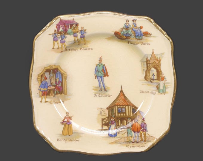 Royal Winton Grimwades Old English Markets square bread, dessert plate made in England. A Courtier in centre. Sold individually.