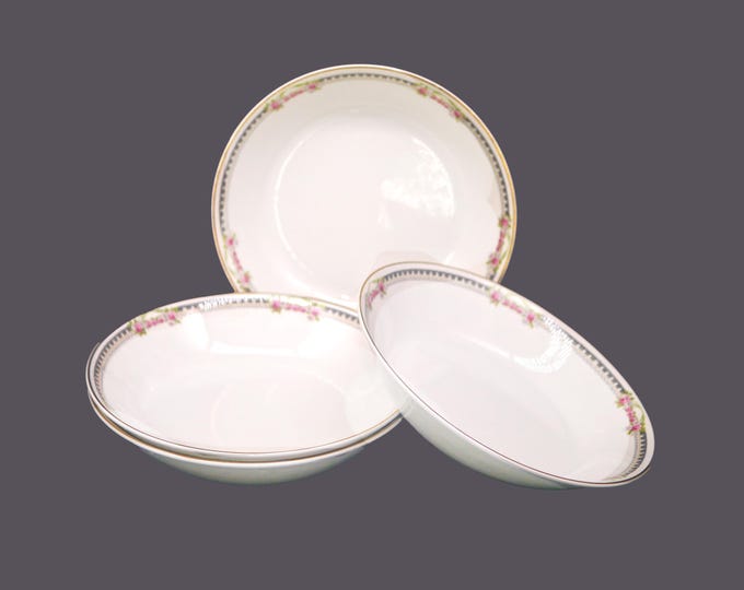 Four antique Edwardian Age Johnson Brothers JB185 coupe soup bowls made in England. Flaw (see below).