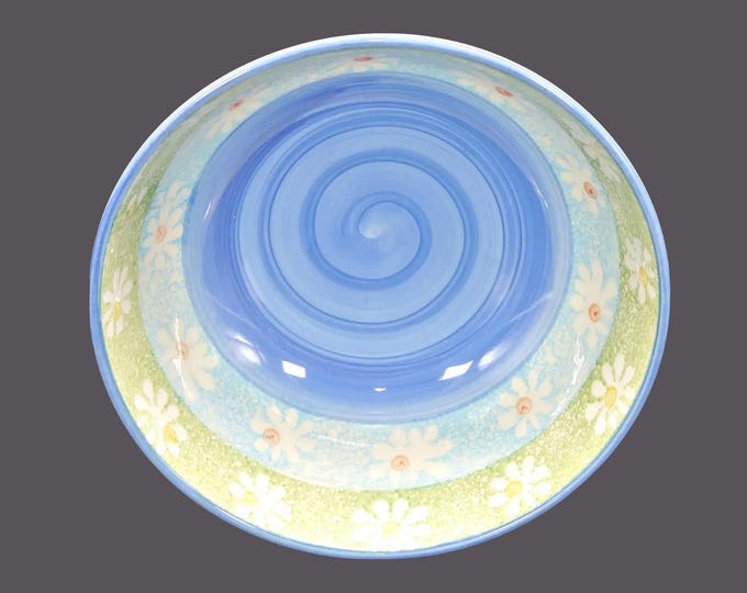 Himark large, round pasta or salad serving bowl made in Italy by Quadrifoglio. Blue, green bands, daisies.
