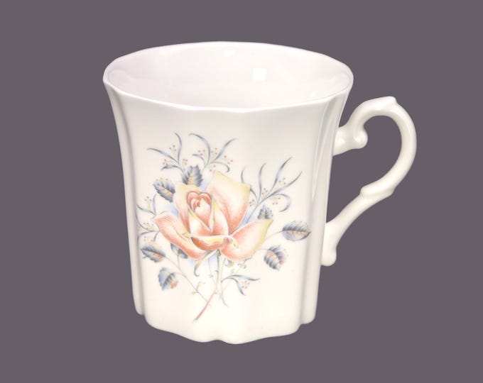 Royal Grafton bone china coffee or tea mug. Ribbed body, peach roses. Made in England.