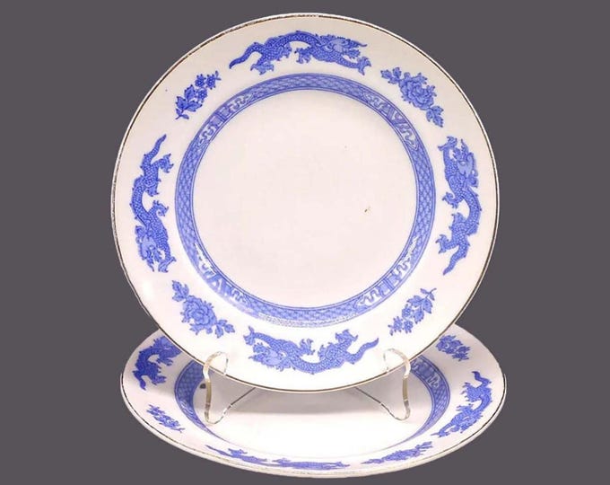 Vintage George Jones Dragon Salad Plates: Blue-and-White Chinoiserie, England (Pair)