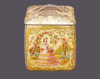 Antique BW&M Ltd. | The Metal Box Company Crinoline Lady decorative metal tin with removable lid.