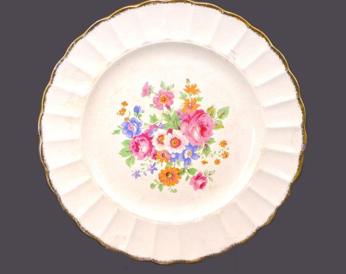 British Empire Ware Aristocrat dinner plate. Multicolor florals, 22K gold edge. Flaws (see below).