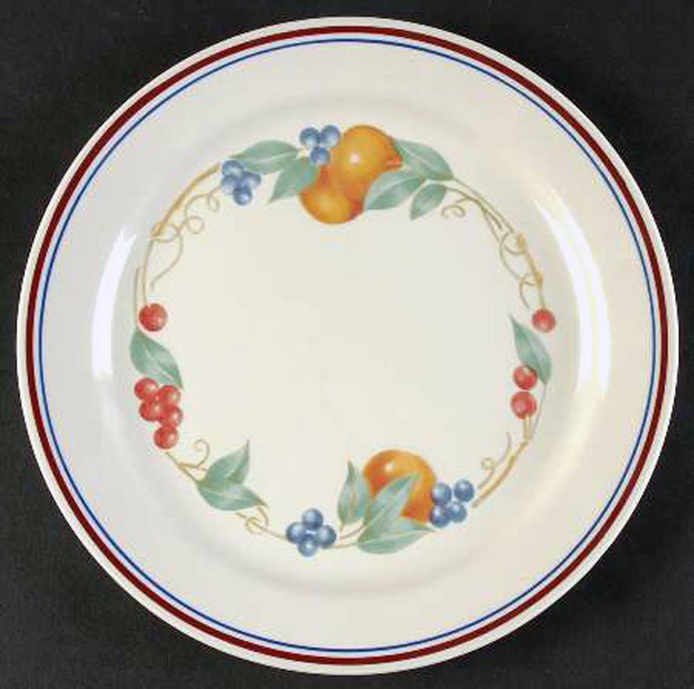 Corelle Corningware Abundance luncheon plate. Fruit, maroon blue