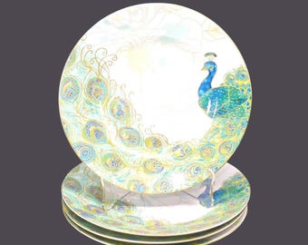 Vintage 222 Fifth Lakshmi salad plates. Peacock and florals. Set of 4 plates.