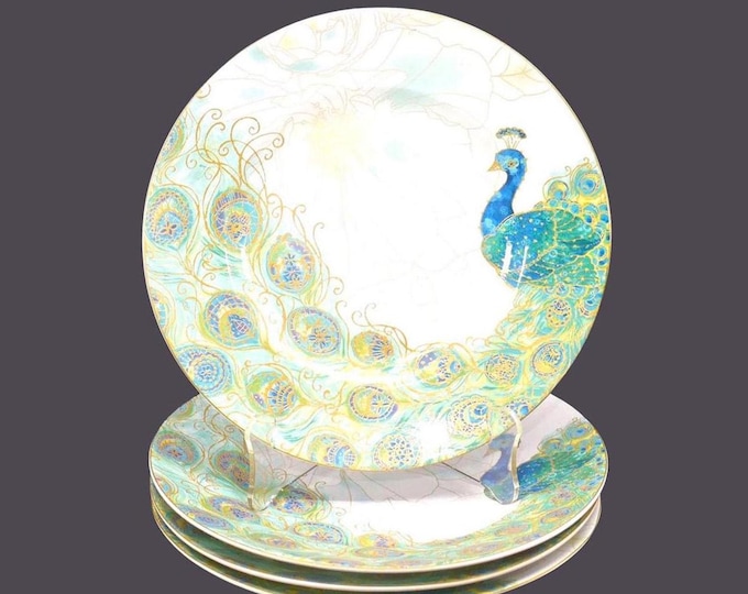 Four 222 Fifth Lakshmi salad plates. Peacock and florals.