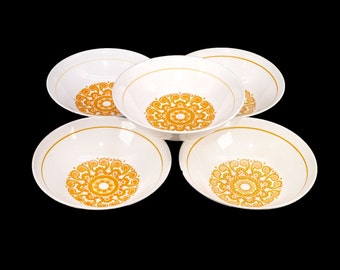 Five Ridgway Christina coupe cereal or soup bowls made in England. Flaws (see below).