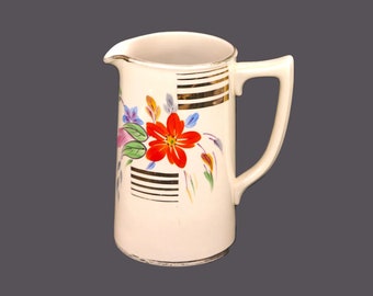 Vintage Sadler Floral Pitcher: Mid-Century Orange Flowers, Gold Lines