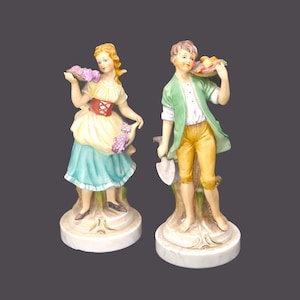 MCM Capodimonte Porcelain Figurines: Boy with Fruit & Girl with Grapes