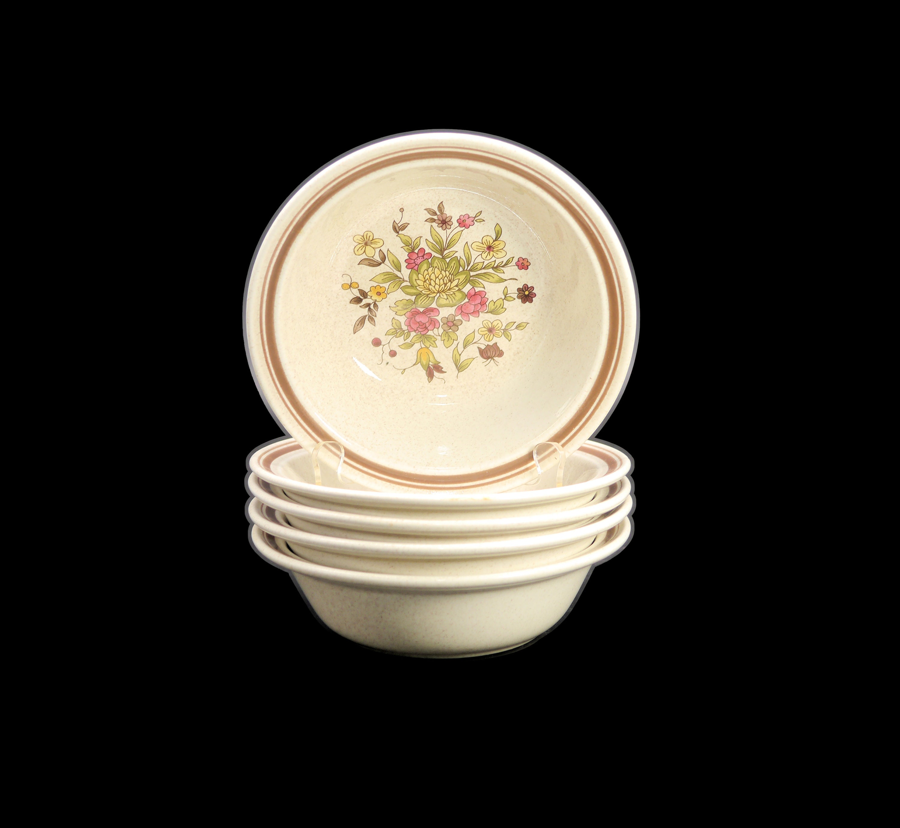 Five Royal Doulton Gaiety LS1014 rimmed, stoneware dessert bowls