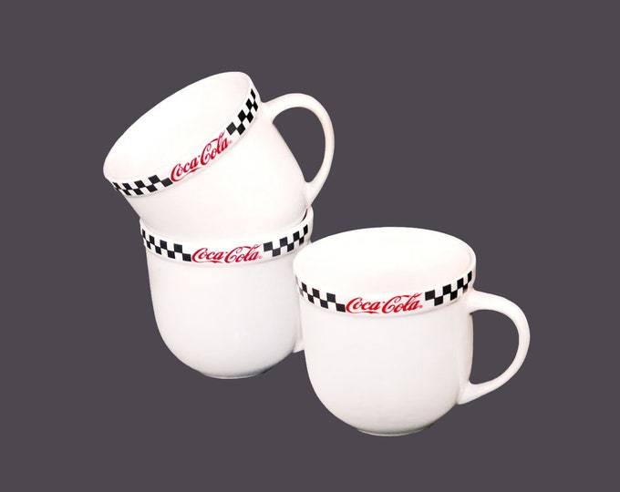 Three Gibson Coca-Cola Race Day stoneware coffee or tea mugs.