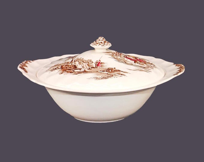 Johnson Brothers The Old Mill Brown Multicolor round, rimmed, lugged serving bowl.