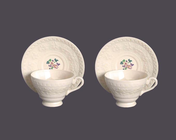 Pair of Wedgwood Wellesley cup and saucer sets made in England. Flaw (see below).